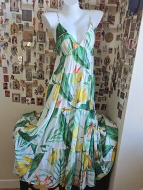 H&M Tropical Maxi Dress in White, Green & Yellow